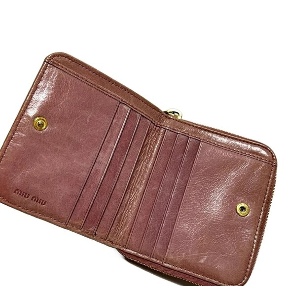 miumiu Matelasse - Pink Leather Bifold Wallet - Picture 3 of 6